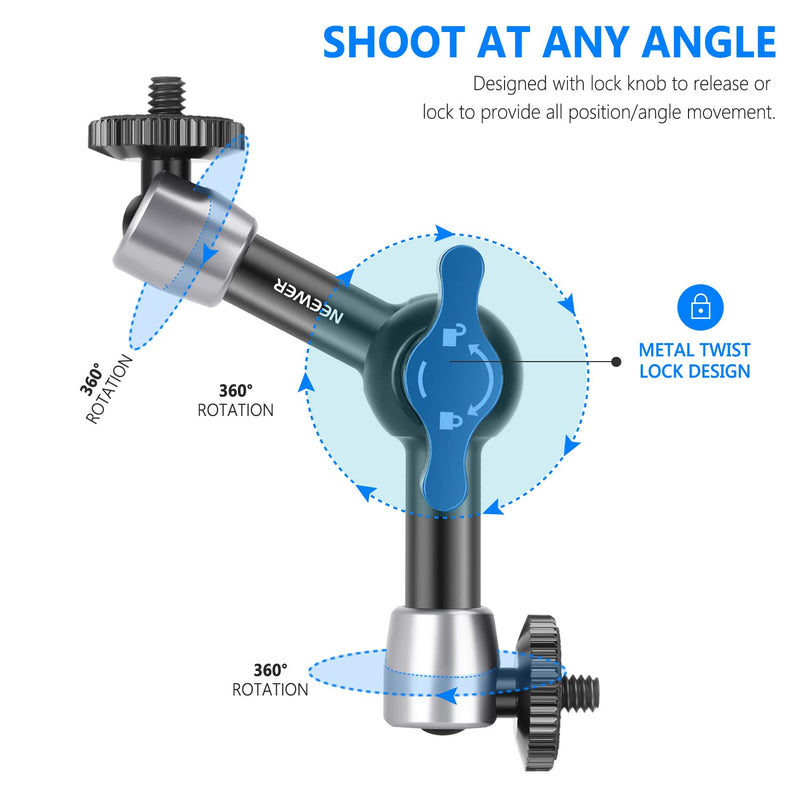 NEEWER 5.9"/15cm Adjustable Friction Magic Arm with 1/4" Screw on Both Ends, Compatible with SmallRig Cage, Flash/LED Light/Microphone/Monitor/SuperClip, Max Load 4.4lb/2kg, ST15