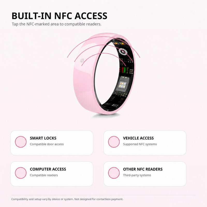 Smart Ring for Women and Men, Sleep & Fitness Tracker, NFC, Pink Size 8 | Screen-free ceramic smart ring for sleep, activity, heart-rate and blood-oxygen trends, with NFC and 3–5 day battery life. #8