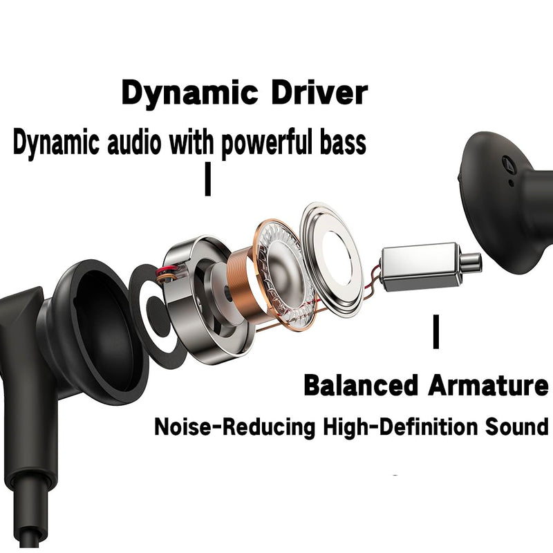 Wired Earphones Immersive Bass Noise Cancellation In-Ear 4-driver Headphone | Wired Earbuds with Microphone noise-canceling call,subwoofer and clear DAC decoded sound Universal USB C 3.5mm plug