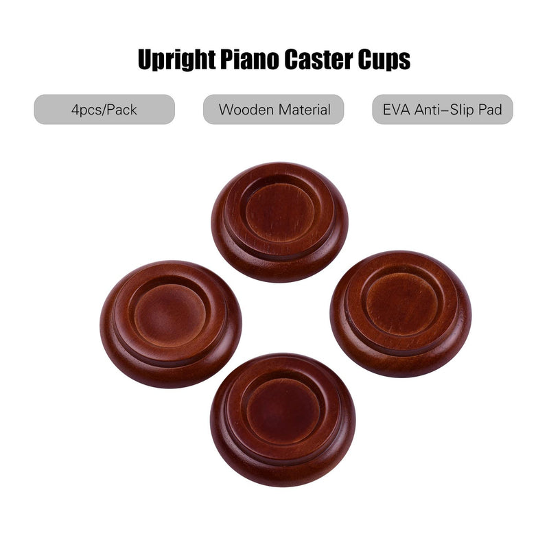 Piano Caster Cups for Upright Piano Wooden Piano Caster Piano Leg Floor Protectors with Non-Slip & Anti-Noise Foam Hardwood Floor Protectors Dark Brown 4 Pack for Upright Piano Leg