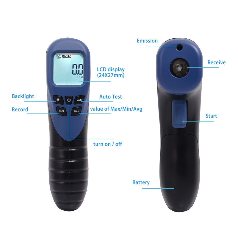 [AUSTRALIA] - EHDIS Digital LCD Photo Tachometer Non-Contact RPM Meter Motor Speed Gauge Gun Style Includes 10 Reflective Tapes 