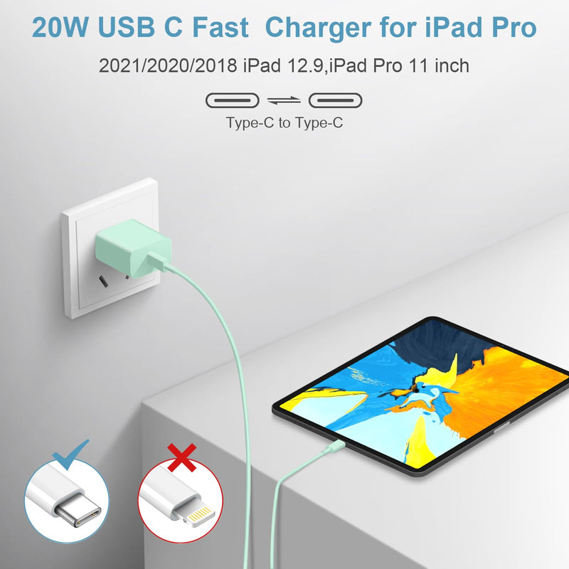 iPhone 15 Charger USB C Wall Charger iPad Pro Charger Block 2 Pack with 2 Pack 6FT Cable for iPhone 15/15 Plus/15 Pro/15 Pro Max/iPad Pro/Mini/Air/Air4/AirPods/Samsung(Green) Green