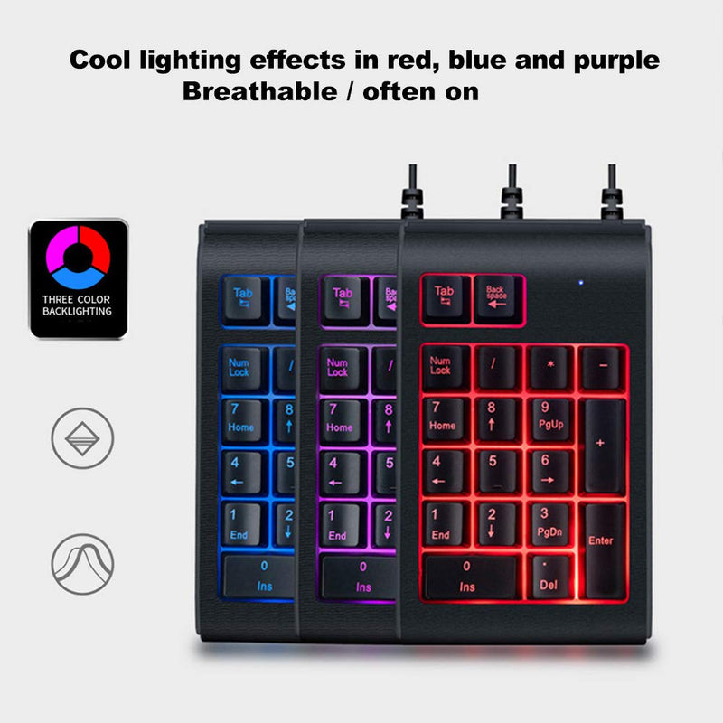 Pocket Backlit Numeric Keypad, 19 Key Number Pad USB Wired Extended Layout Keypad for Laptop and Cashier