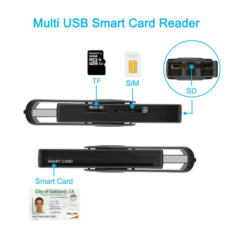 USB Smart Card Reader, Rocketek DOD Military USB CAC Memory Card Reader Compatible with Windows, Linux/Unix, MacOS X - Build in SDHC/SDXC/SD Card Reader and Micro SD Card Reader RT-SCR10