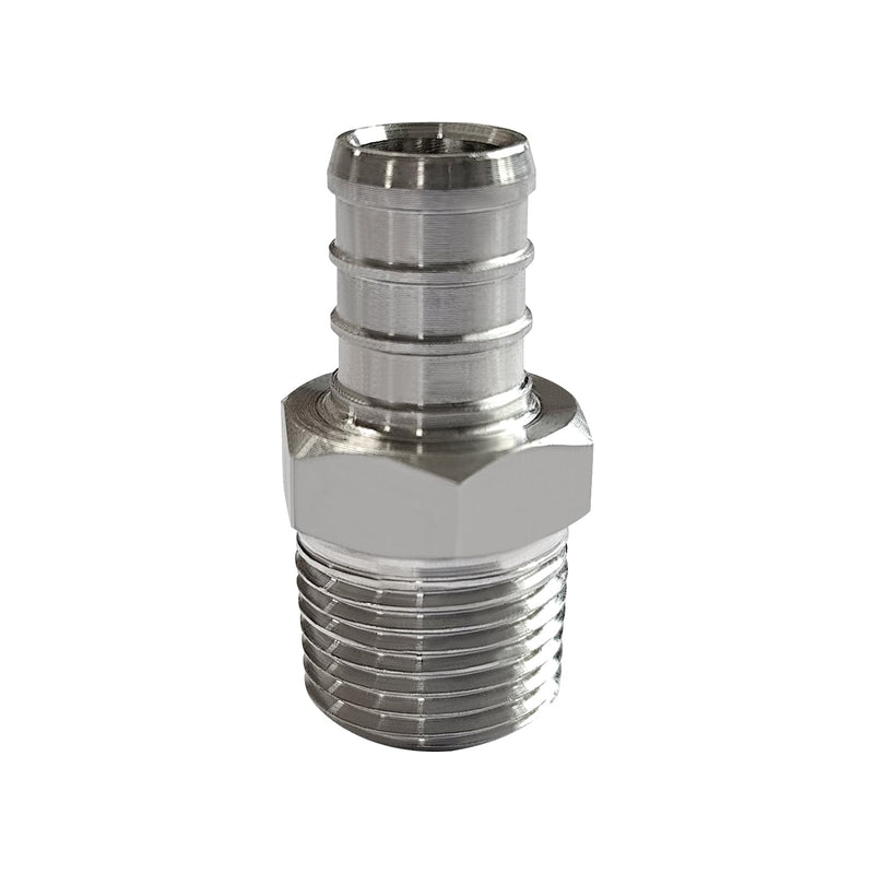 Barb Crimp PEX 1/2" x 3/8" NPT Male Thread Adapter Stainless Steel Crimp Fitting (Pack of 2) 1/2" PEX x 3/8" NPT Male