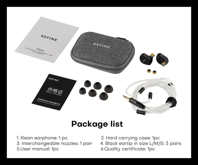 KEFINE Klean in-Ear Monitors, IEMs for Gaming, 10mm DLC Diaphragm Dynamic Driver Earphones, Dual-Cavity IEMs with Silver-Plated Copper Cable, 3.5mm Wired Earbuds (Black, No Mic 3.5mm) Black