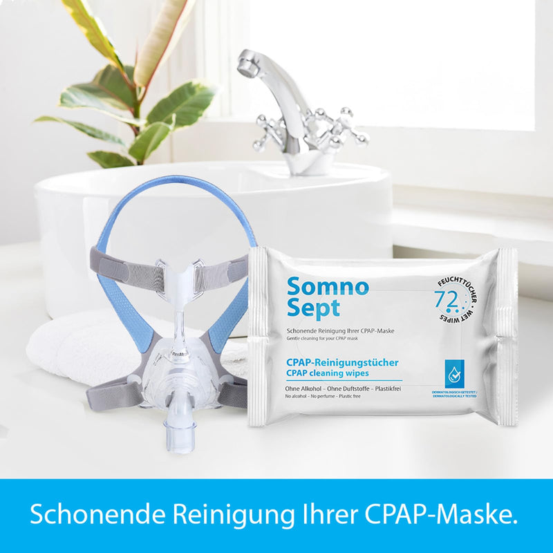 CPAP Cleaning Cloths - SomnoSept Pack of 72 - Quick Cleaning of CPAP Mask - for Good Mask Fit - Soft Cloths Made of 100% Viscose - Odourless - Dermatologically Tested