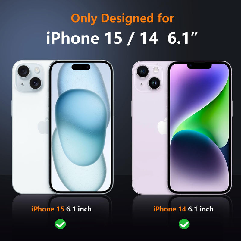 SPIDERCASE for iPhone 14 Case/iPhone 15 Case, [15 FT Military Grade Protection] 2 Pack [Tempered Glass Screen Protectors+Camera Lens Protectors] Heavy Duty Shockproof Case, Black