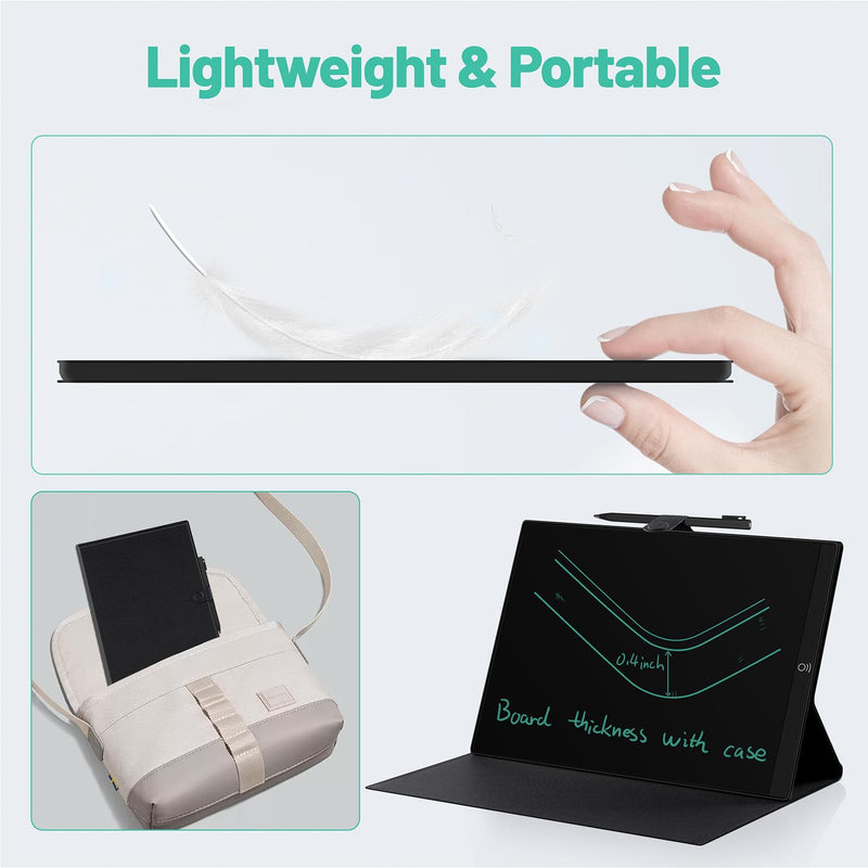 LCD Writing Tablet for Adults: 9.5 Inch Drawing Board with PU Leather Case | Reusable Drawing Board Portable Use for Office Study Teaching 9.5 inch with Leather Case