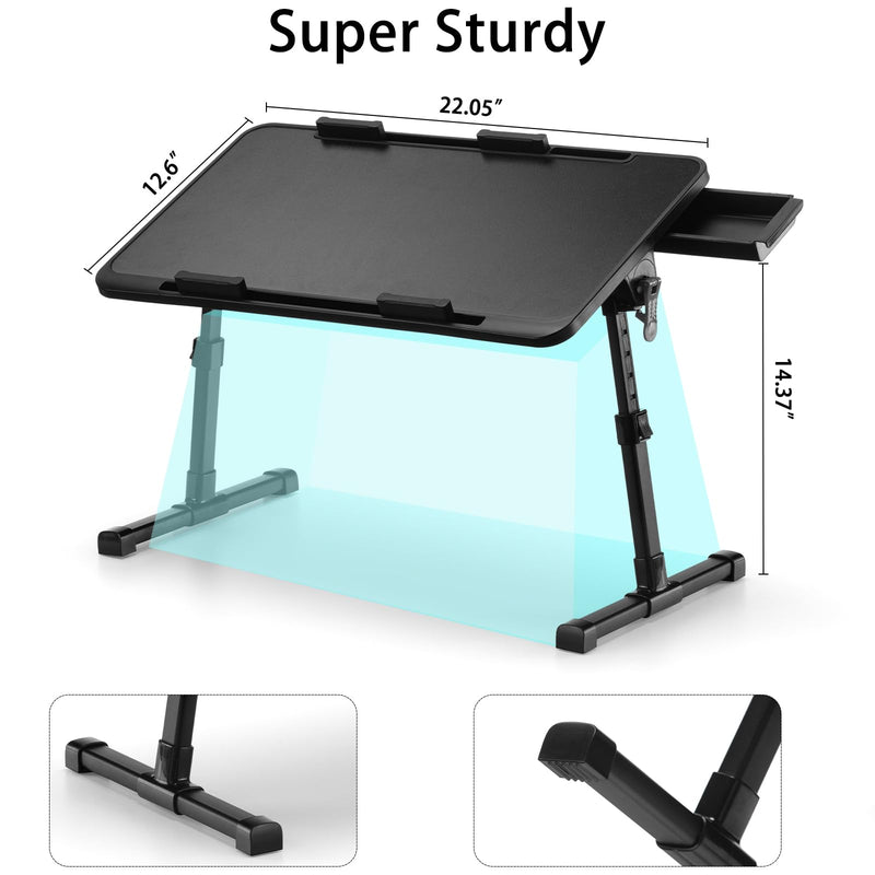 Lap Desk, Adjustable Height & Angle, Aluminum Legs with Storage Drawer & Non-Slip Base, 22" Large Panel for Home Office Gaming Writing Dining, for Adults & Kids