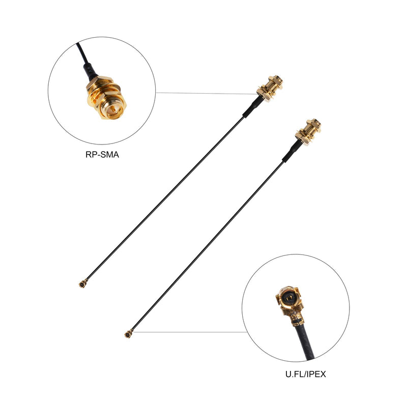 2 x 8dBi WiFi RP-SMA Male Antenna 2.4GHz 5.8GHz Dual Band | 2 x 15CM U.FL/IPEX to RP-SMA Female Pigtail Cable for Mini PCIe Card Wireless Routers, Repeater, FPV UAV Drone and PS4 Build
