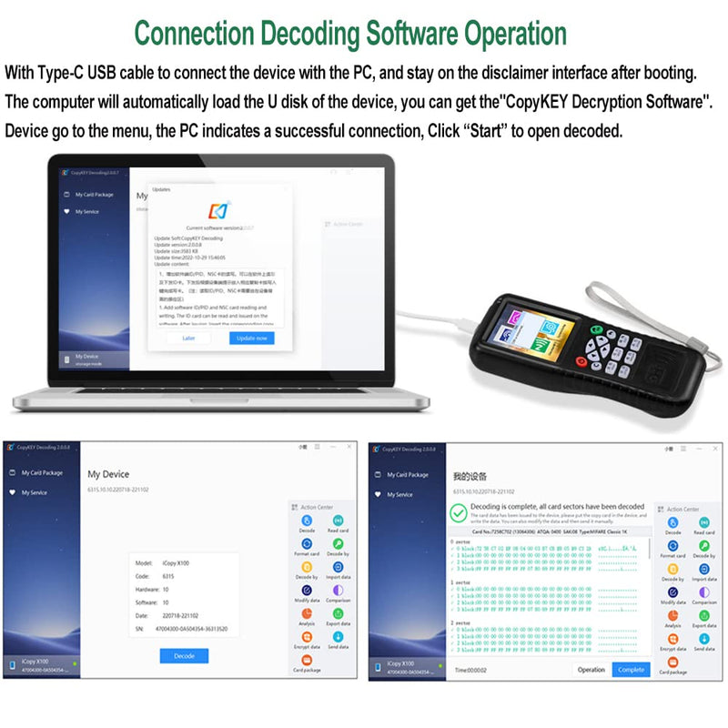 Multi Frequencies RFID Reader Writer Duplicator, RFID Smart Card Programmer, Access Control Card Decoder, with Writable Key Fobs Cards, Free Software, Only Work for Access Control Cards