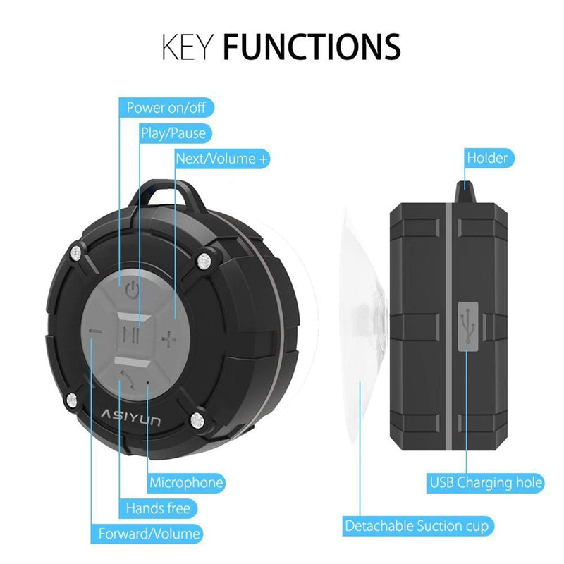 [AUSTRALIA] - Shower Speaker, IPX7 Waterproof Bluetooth Speaker with HD Bass, Suction Cup & Durable Hook, Built-in Mic for Hands-Free Calls, Pool, Beach, Outdoor(Grey) Gray 