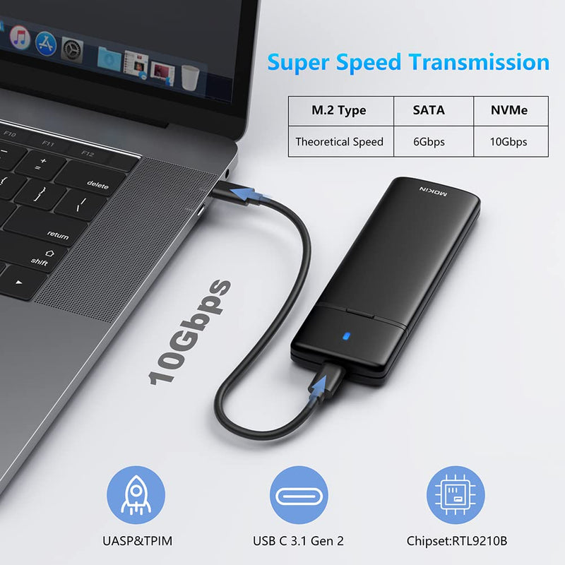M.2 NVME SATA SSD Enclosure Adapter Tool-Free, RTL9210B Chips, USB C 3.1 Gen 2 10Gbps NVME, 6Gbps SATA PCIe M-Key(B+M Key), Support UASP Trim for SSD Size 2230/2242/2260/2280