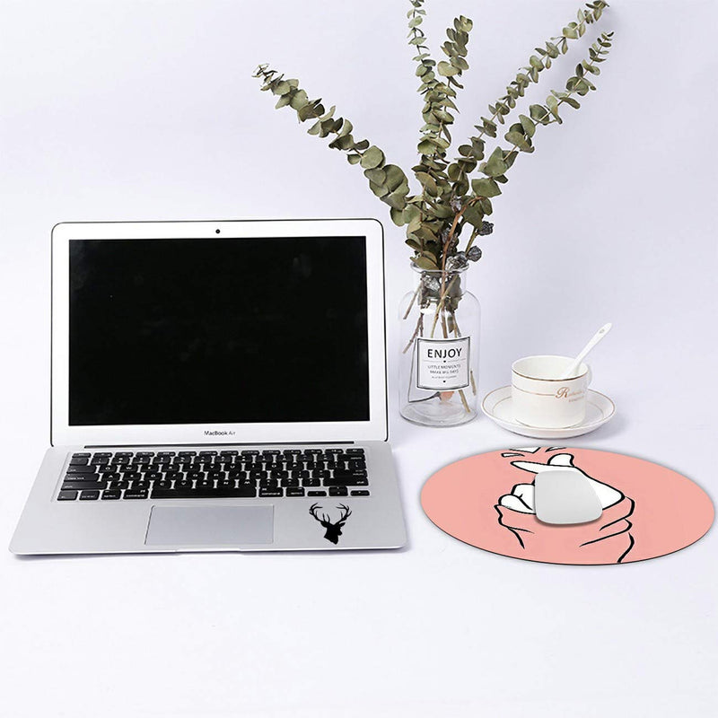 Mouse Pad,Non-Slip Rubber Base Round Mousepad,Gaming Mouse Pads,Cute Desk Accessories Office Decor Size 7.9×7.9×0.07 inches - Finger Heart Pink
