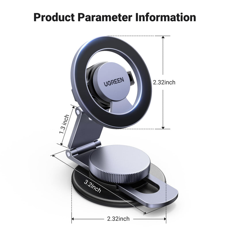 UGREEN for Magsafe Car Mount 360° Rotation Magnetic Phone Holder Dashboard Car Cellphone Holder Compatible with iPhone 17 16 15 14 13 12 Series and MagSafe Case