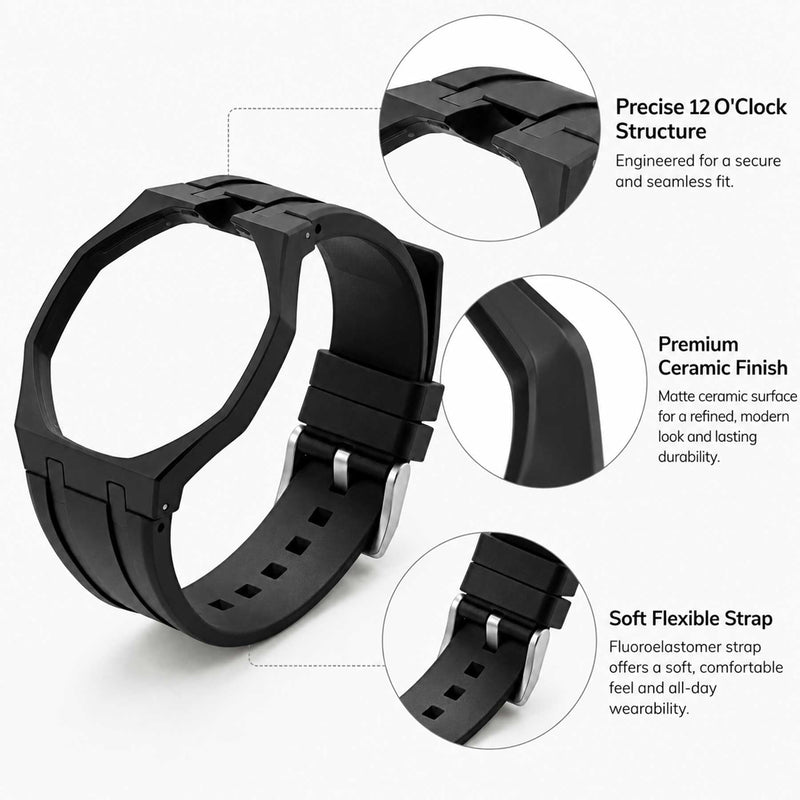 Ceramic Case and FKM Rubber Band Mod Kit Compatible with Swatch Royal Pop for Men Women Watches Replacement black