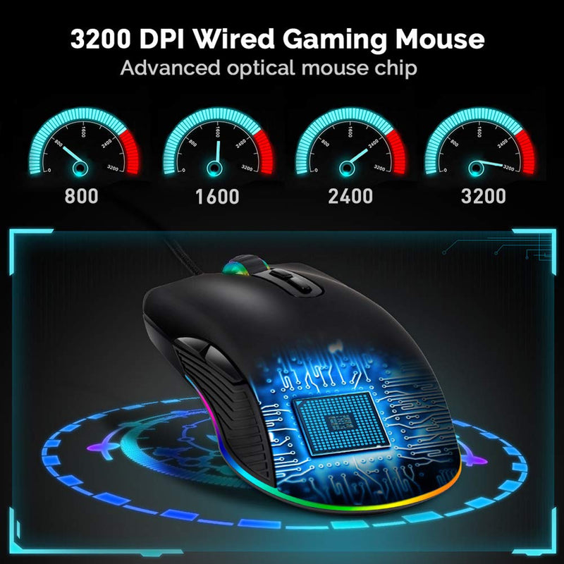FIRSTMEMORY USB C Mouse Type C Ergonomic Wired Mouse RGB Gaming Mouse Optical Mice with Adjustable DPI 800/1600/2400/3200 Compatible with Notebook, PC, Laptop, MacBook and All Type-C Device (Black)
