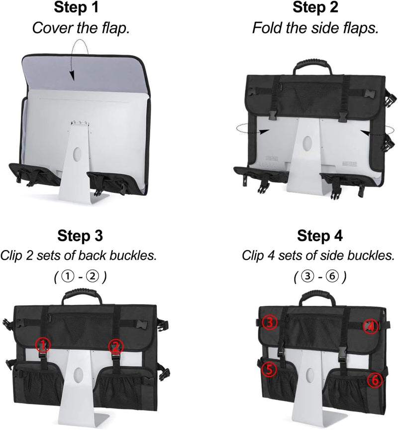 Mancro Monitor Carrying Case Compatible with Apple 27" iMac | Padded Travel Carrying Bag, Rubber Handle, Pockets for 27" Screen and Accessories, Protective Dust Cover