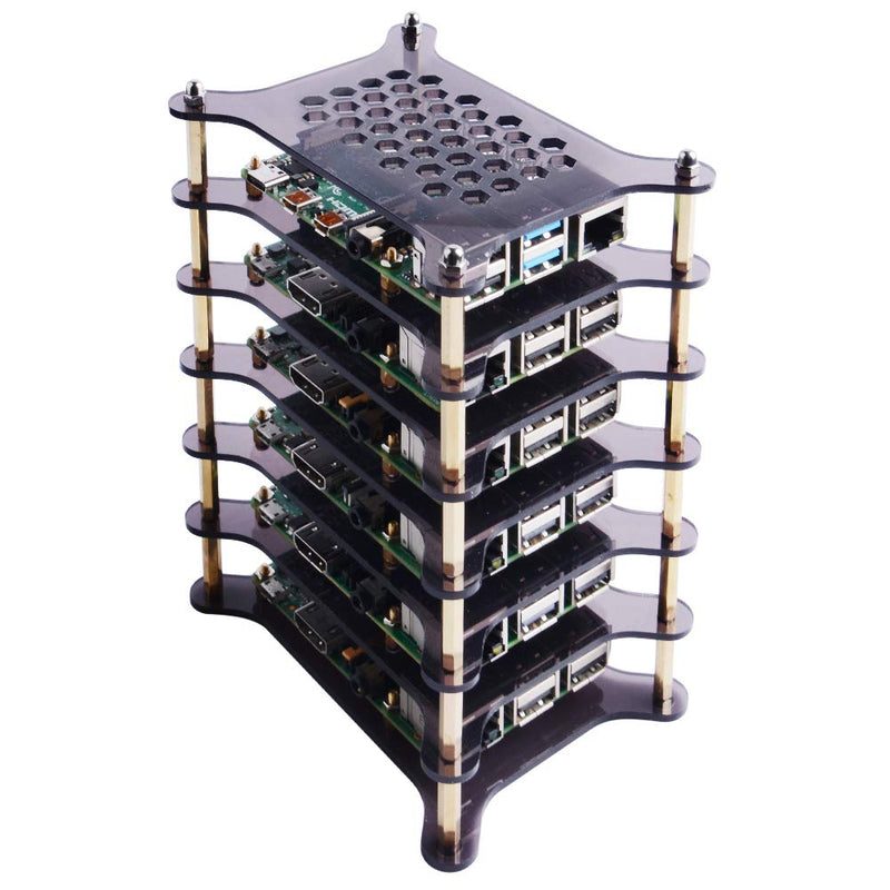 GeeekPi 6-Layers Cluster Case Rack Case with Heatsinks Stackable Enclosure for Raspberry Pi 4/3/2 Model B,Raspberry Pi 3 Model B+ (Brown) Brown