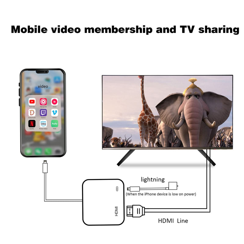 [Apple MFi Certified] Lightning to HDMI Adapter for iPhone, Digital AV Audio Dongle,1080P Sync Screen Cable with Lightning Charging Port for iPhone, iPad to TV/Projector/Monitor Need Power Supply Whtie