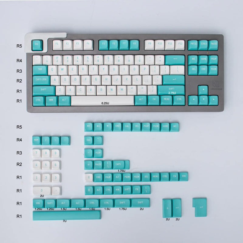 Mintcaps White Green Keycaps 150 Keys Doubleshot MSA Profile Custom Keycaps for 61/64/68/84/87 Mechanical Gaming Keyboard Light Green