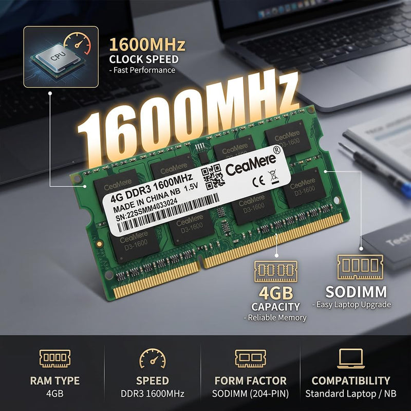 Laptop 4G Memory Module DDR3 | Compatible with Notebook Computer Memory Modules, Frequency 1600MHz