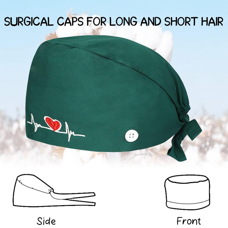 Ozmw 1 x Surgical Cap, Nurse Cap, Adjustable, with Button, Work Cap, 100% Cotton (EKG Pattern)