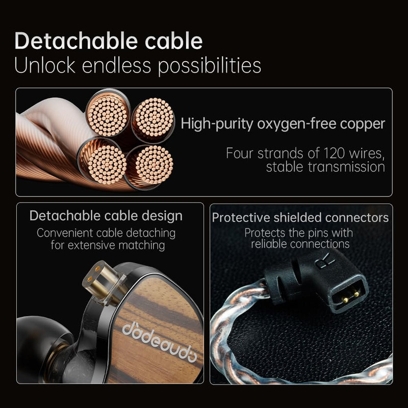 FiiO JH13 Hybrid HiFi IEMs – 1DD + 2BA Drivers, Entry-Level Audiophile in-Ear Headphones with Wooden Faceplate & Detachable 0.78mm 2-Pin Cable (Transparent Black) Transparent black
