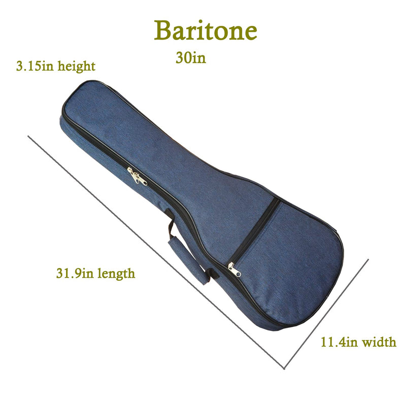 Ukulele Case Bag Baritone 30 inches Soft Adjustable Dual Shoulder Straps Backpack Case with 0.39 inch Thick Sponge Padding Protective Waterproof Nylon (Blue) Blue