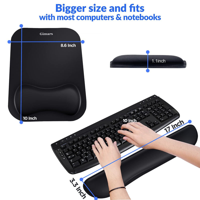 Gimars Elongate Smooth Lycra Fabric Ergonomic Mouse Pad Wrist Support, Gel Memory Foam Cushion Set Keyboard Wrist Rest Support, Pain Relieve for Computer, Laptop, Office, School, Home, Gaming, Black Square Set-black