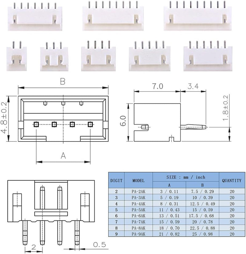 YIXISI 460 Piece JST Connector Kit, JST-XH, 2.54 mm Pitch Female Pin Header, JST Adapter Cable Plug, JST Male and Female Connector (2/3/4/5/6 Pin) White-Jst Xh