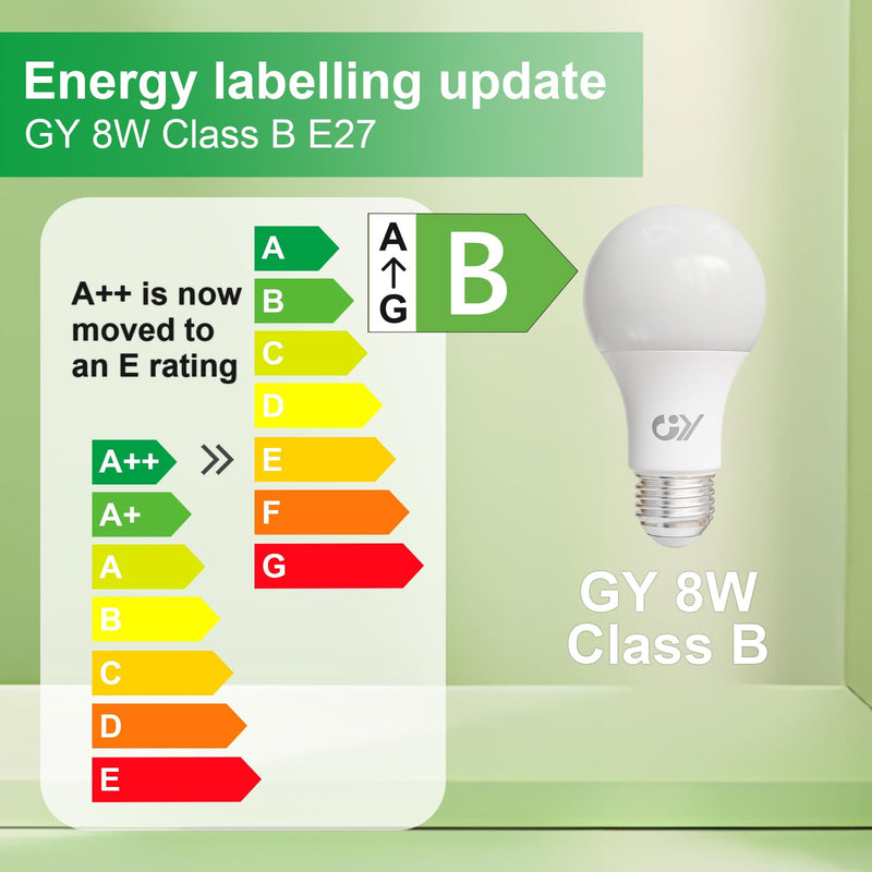 GY E27 LED Warm White Light Bulb, 8 W 1521 LM Energy Saving Bulb, Replaces 100 W Bulbs, Energy Efficiency Class B, A60 LED Warm White, Beam Angle 360° Bulb, Not Dimmable, Pack of 6 A60-8w3000k-6 6 Stück