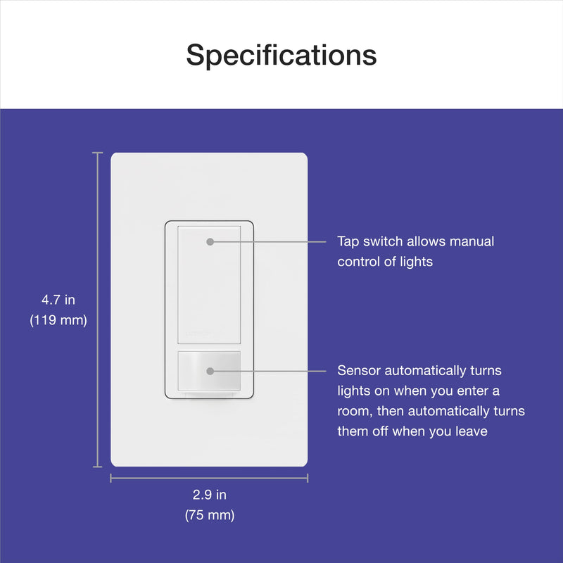 [AUSTRALIA] - Lutron Maestro Motion Sensor Light Switch Indoor for Bathroom, Garage, Laundry Room, Any Bulbs, Occupancy Vacancy Sensor, Single-Pole, MS-OPS2H-2-WH, White (2 Pack) 2 Pack 2-Amp Single Pole Switch 