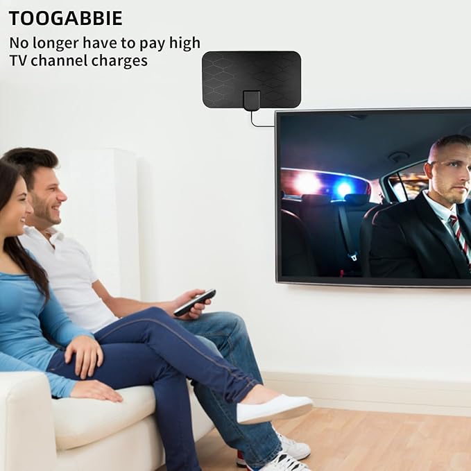 1byone Amplified HD Digital TV Antenna - Support 4K 1080p and All Older TV's - Indoor Smart Switch Amplifier Signal Booster - Coax HDTV Cable/AC Adapter (Black)