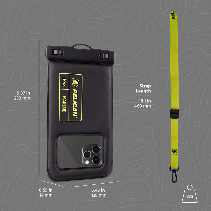Pelican - Marine Series - IP68 Waterproof Floating Pouch + Roll Top Dry Bag (2L) - Black/Hi Vis Yellow