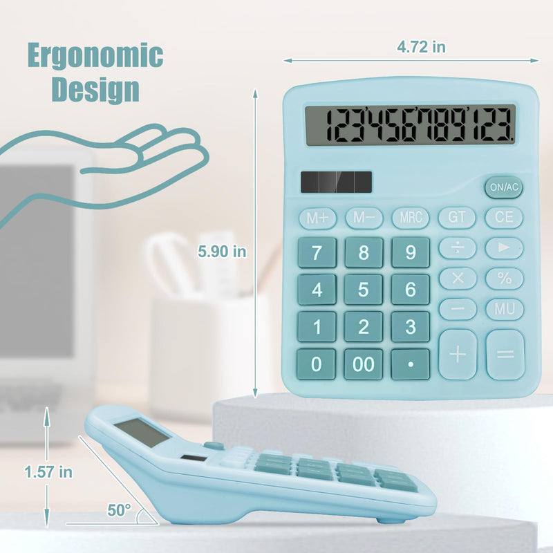 [AUSTRALIA] - Desktop Calculator, Light Blue Calculator Big Buttons, 12-Digits Large LCD Display, Solar and AA Battery Dual Power, Desk Calculator for Office Home School Business Class (Light Blue) Light Blue1 