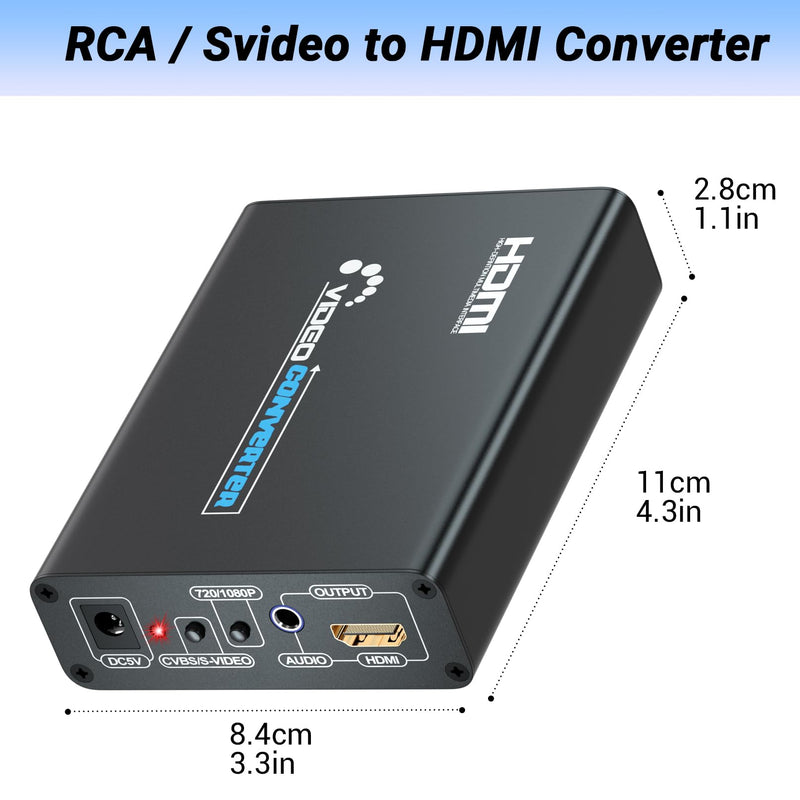 RCA Svideo to HDMI Converter with RCA and Svideo Cables, AV Svideo HDMI Adapter, Composite AV RCA to HDMI Converter for PS1/PS2/Wii/NGC/DVD/VHS/VCR
