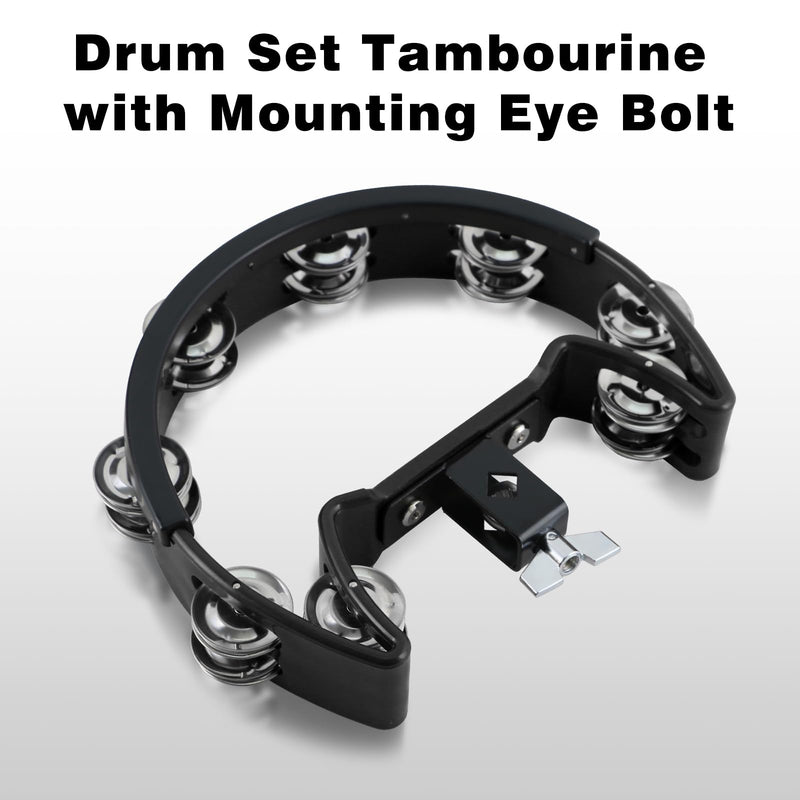 [AUSTRALIA] - EASTROCK Drum Set Tambourine with Mounting Eye Bolt,Tambourine for Drum Set,Hi Hat Tambourine Drum Set (Single row of jingles, Black) Single-Black 