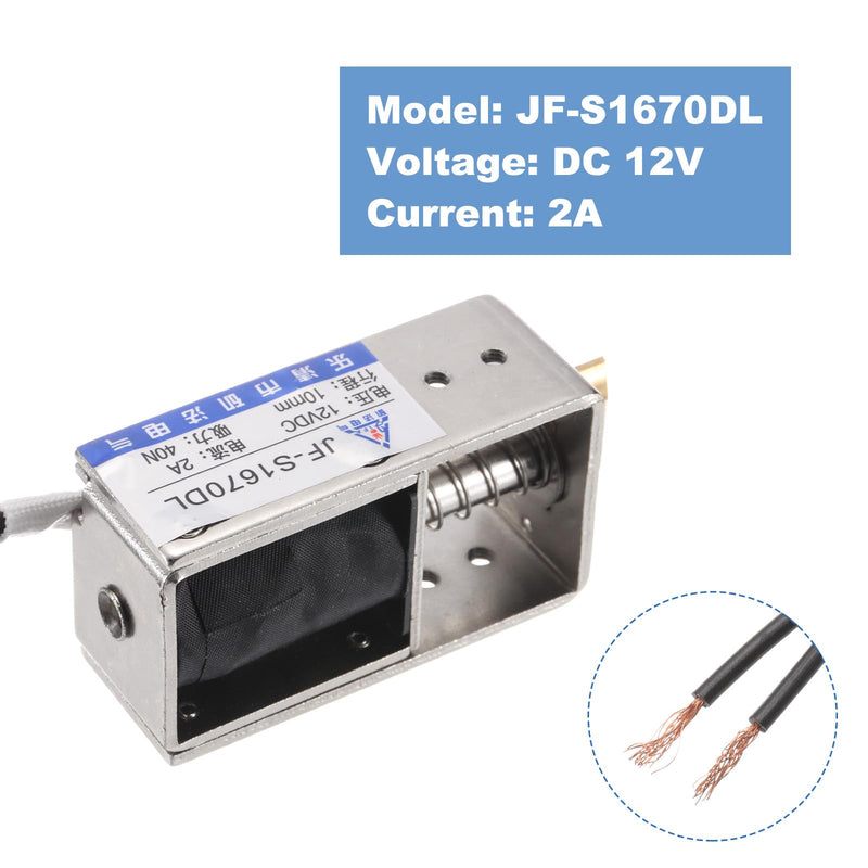 QUARKZMAN DC 12V 2A Solenoid Electromagnet Push Type 40N 10 mm Hub Electromagnetic Actuator Open Frame Linear Motion JF-S1670DL Magnet Electromagnet
