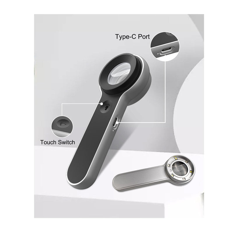 Handheld Magnifier Loupe 60x with UV and LED Lights, USB Rechargeable Illuminated Jewelers Loupe Optical Glass Magnifying Glass for Diamond, Jewelry, Coins, Stamps, Currency, Circuit Board