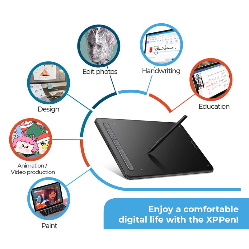 XPPen Drawing Tablet Deco MW Bluetooth Wireless Computer Graphics Tablet, Battery-Free X3 Stylus and 8 Shortcut Keys, Compatible with Chrome OS, Windows 7/8/10/11, Linux, Mac, Android (8x5 in, Black) 8.1 Inches-Wireless