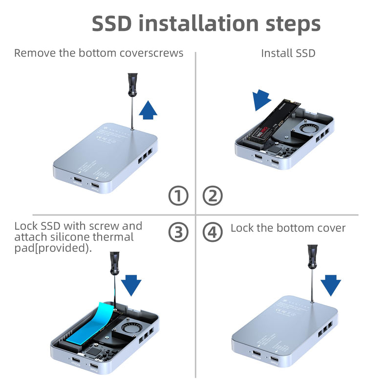 Magnetic USB-C 40Gbps NVMe SSD Enclosure for iPhone 15 Pro Max ProRes,USB to 2280 NVMe PCI-E Adapter, Aluminum External SSD Case with Cooling Fan for MacBook/ iPad Pro/Android