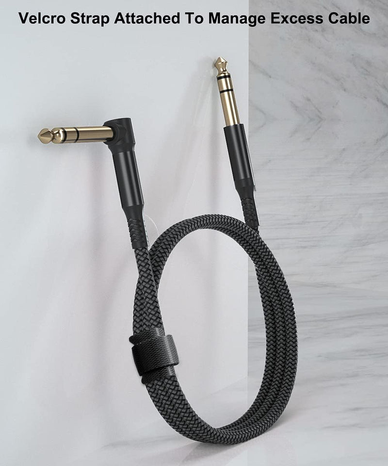 6.35mm TRS Instrument Cable 20FT 2-Pack,Right Angle 90 Degree 1/4 Inch Male Jack Stereo Audio Cord,6.35 Balanced Line Lead for Electric Guitar,Bass,Keyboard,Mixer,Amplifier/AMP,Speaker,Equalizer 6M/20 FT Black
