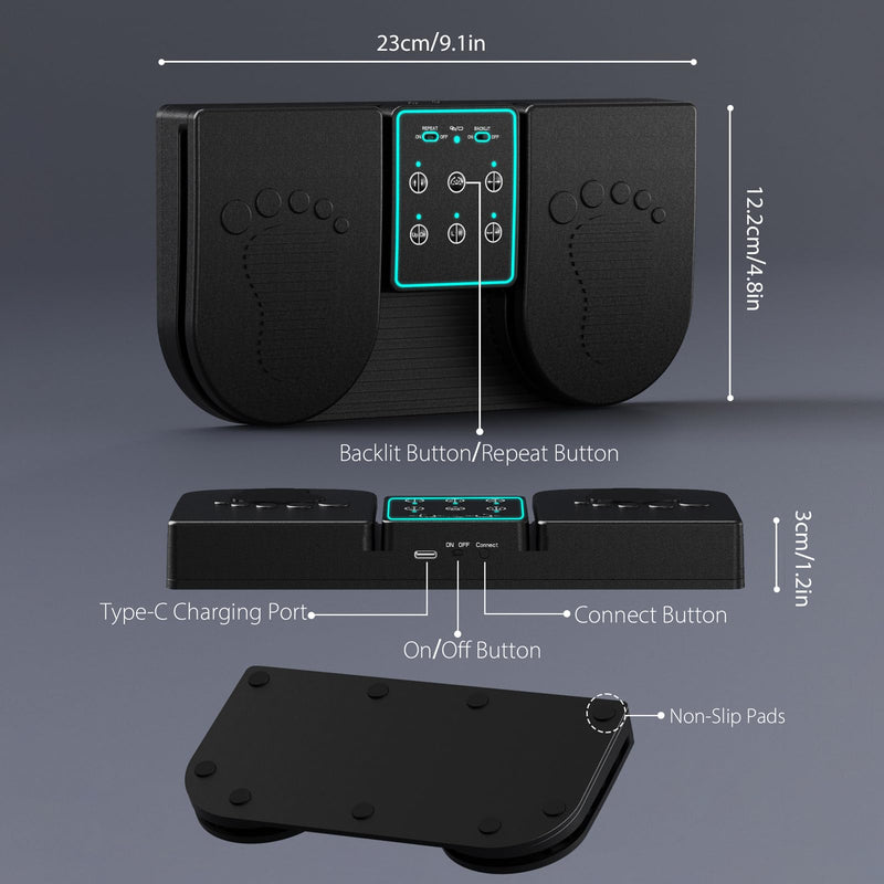 [AUSTRALIA] - Doohoeek Backlit Page Turner Pedal Wireless for iPads Tablets Phones, Rechargeable Universal Foot Pedal with 7-Color Backlit & Sensitive Pedals for Playing Instruments or Prompting 