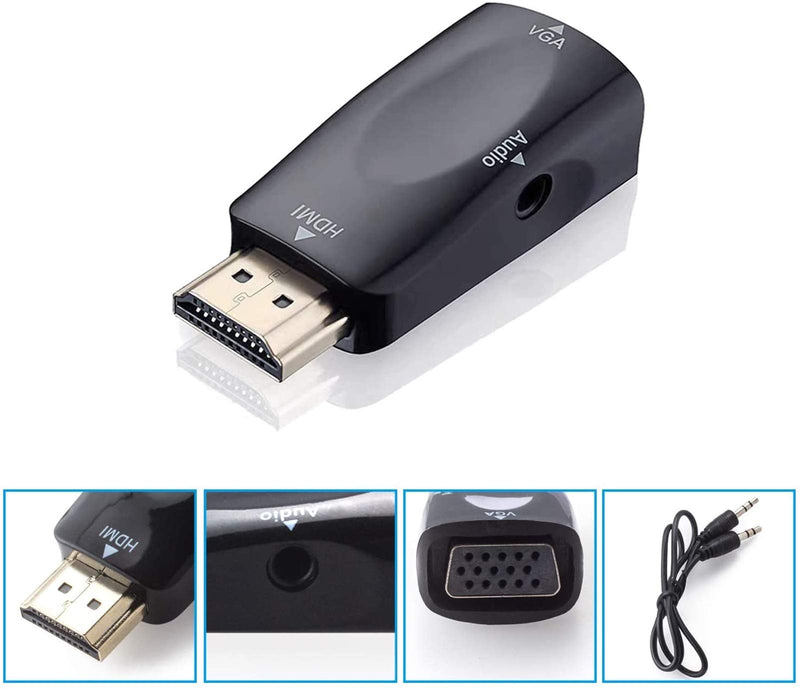 HDMI to VGA Adapter Converter with 3.5mm Audio Jack Cable,4K HDMI to VGA Converter Male to Female Gold-Plated Connector for Laptop,PC, Desktop,Monitor, Projector,HDTV,DVD HDTOVGA3.5