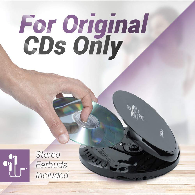 Coby Portable Compact Anti-Skip CD Player – Lightweight & Shockproof Music Disc Player w/ Pro-Quality Earbuds - For Kids & Adults - Home Car & Travel Standard Packaging