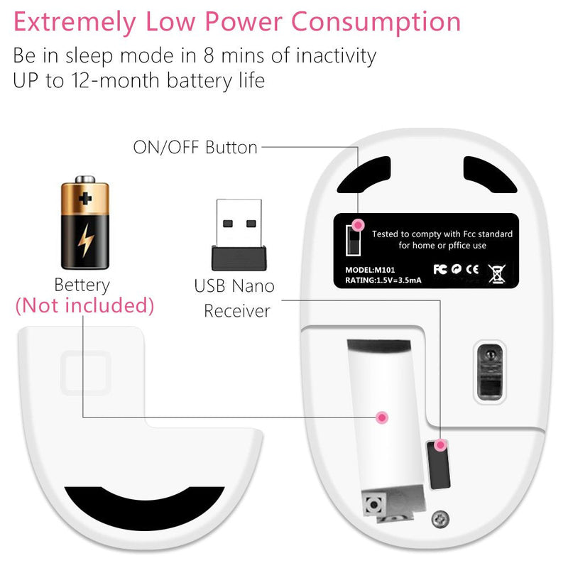 Wireless Mouse with Nano Receiver for PC, Laptop, Notebook, Computer, MacBook, Less Noise, Portable Mobile Optical Mice butterfly