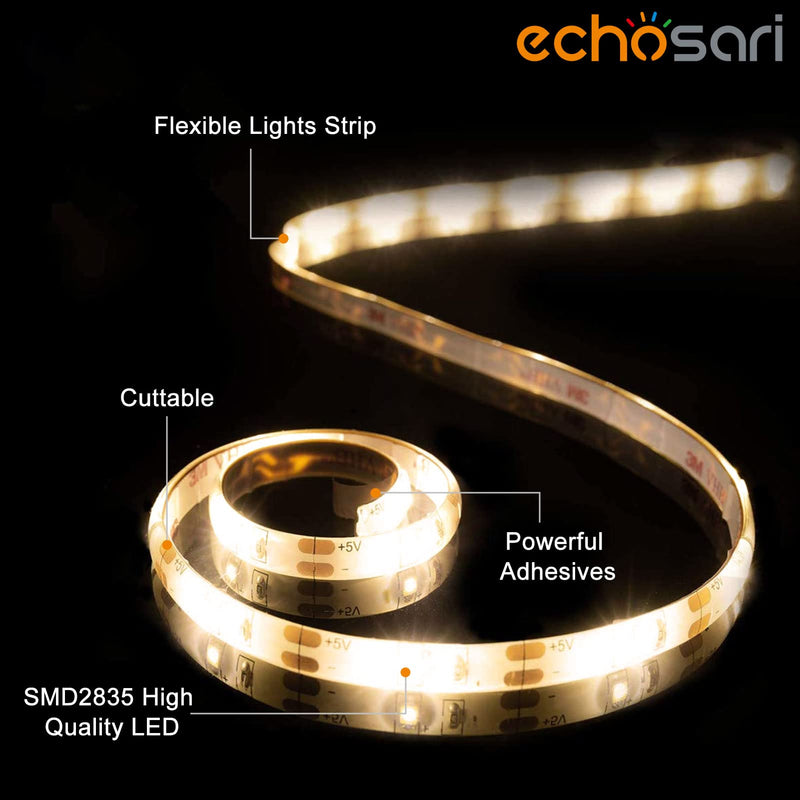 [AUSTRALIA] - echosari Battery Powered Led Strip Lights with Remote Warm White, 8 Modes, Dimmable, Timer, Self-Adhesive, Cuttable, Waterproof, 9.8FT 90Led Strip Lights for TV Kitchen Cupboard Bedroom Decor 