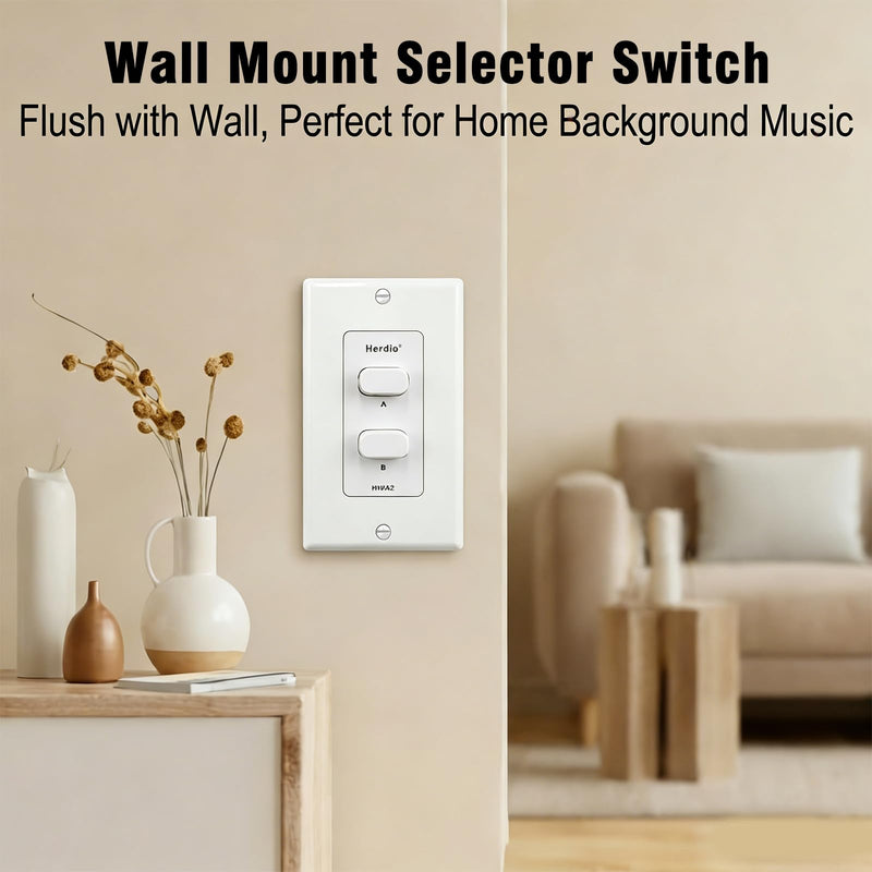 [AUSTRALIA] - Herdio in-Wall Speaker Selector Switch - 2 Channel Home Audio Speakers Controller for Pair of Speakers - Support 120W Peak Power Per Channel 
